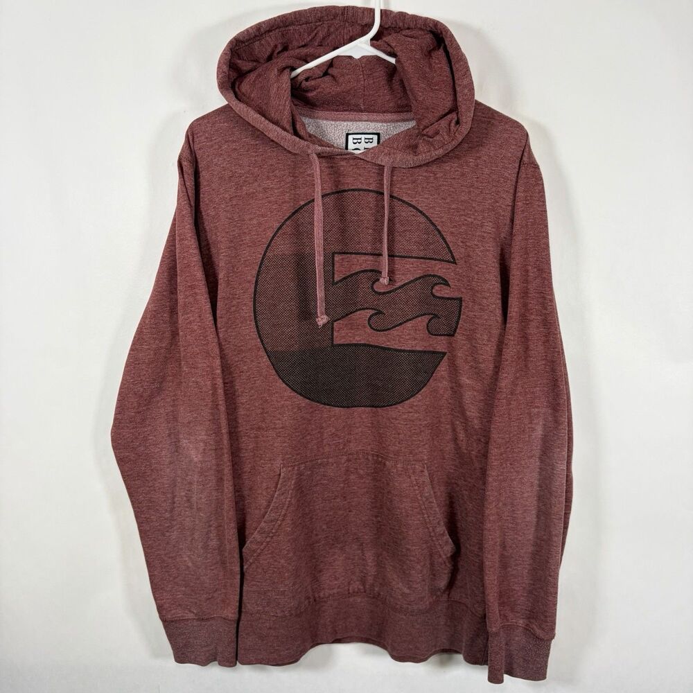 Billabong Hoodie Mens Large Red Black Graphic Logo Fleece Sweatshirt VTG Y2K